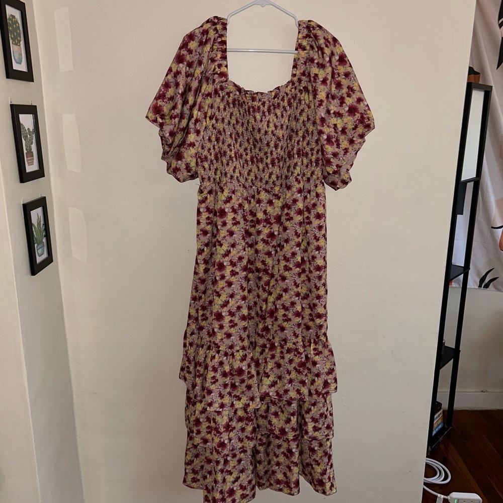 English Factory Plus Floral Puff Sleeve Maxi Dress